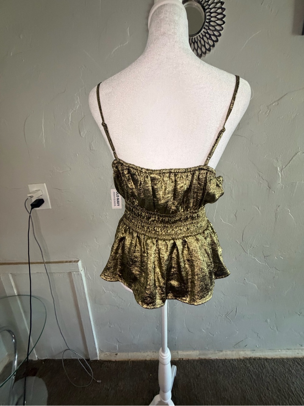 Old Navy Metallic Gold Smocked Peplum Cami - Picture 3 of 3
